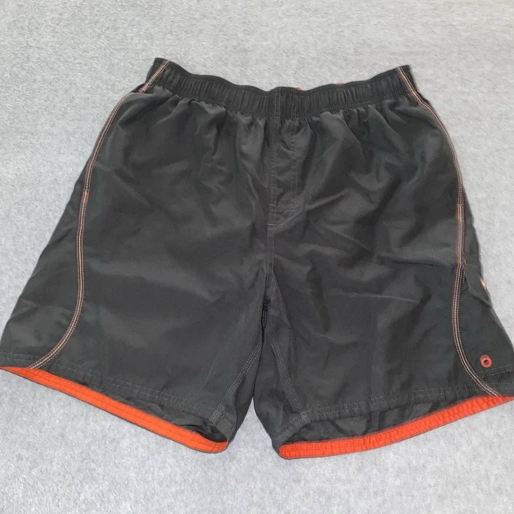 Nike Mens Swim Shorts L Black Cargo Trunks Board Bottom Surf Pool Mesh Spell Out